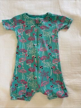 Turquoise Baby Romper with Pink Flamingo Print